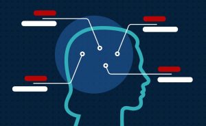 A graphic of a head in profile with lines connecting to text boxes, representing personalized learning.