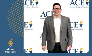 Aaron Straus, ACE alum, with the words Alumni Spotlight