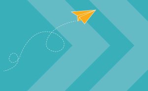 Graphic of a paper airplane on a teal background.