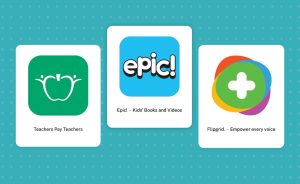 Three educational app icons.