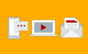 Graphic of a phone, laptop, and envelope.