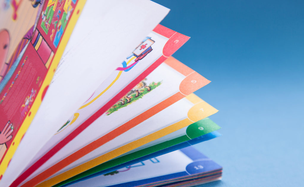 Close up of the colorful pages of a children's book