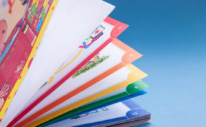 Close up of the colorful pages of a children's book