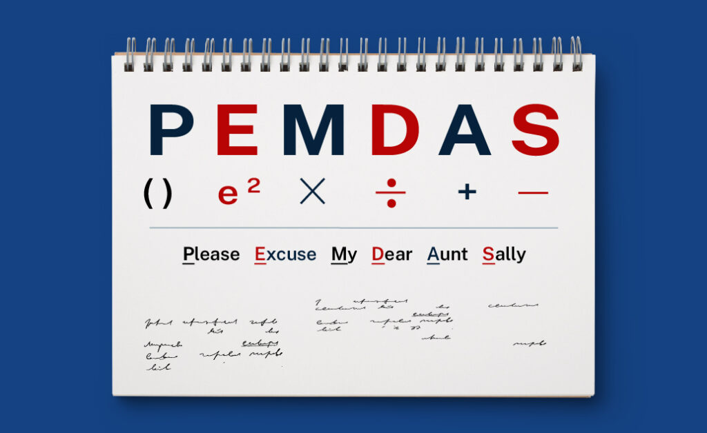 PEMDAS acronym on a notebook page