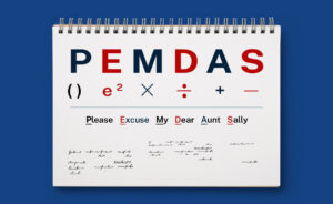 PEMDAS acronym on a notebook page