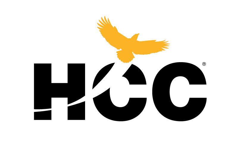 Houston Community College logo with HCC and gold eagle.